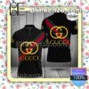 Gucci Luxury Stripe Logo Black Monogram Embroidered Polo Shirts