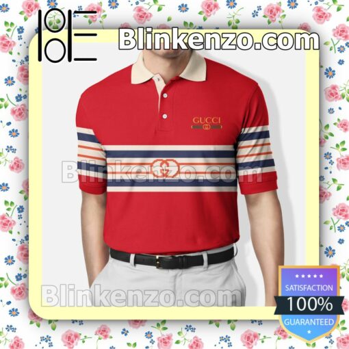 Gucci Luxury Stripe Red Embroidered Polo Shirts