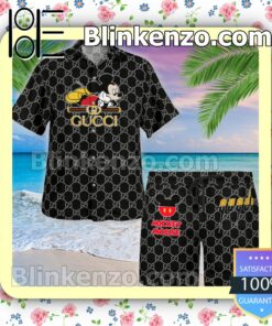 Gucci Mickey Mouse Black Monogram Luxury Beach Shirts, Swim Trunks