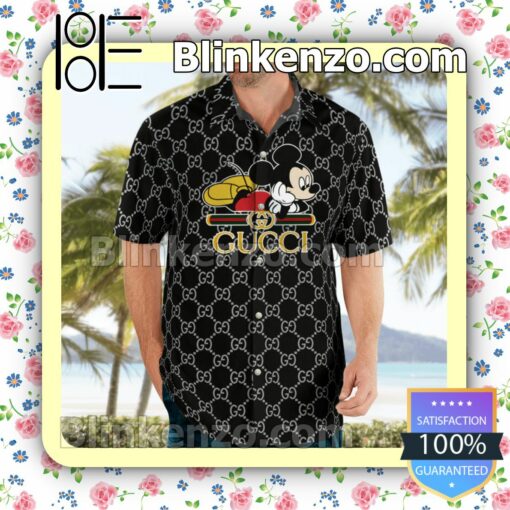 Gucci Mickey Mouse Black Monogram Luxury Beach Shirts, Swim Trunks a