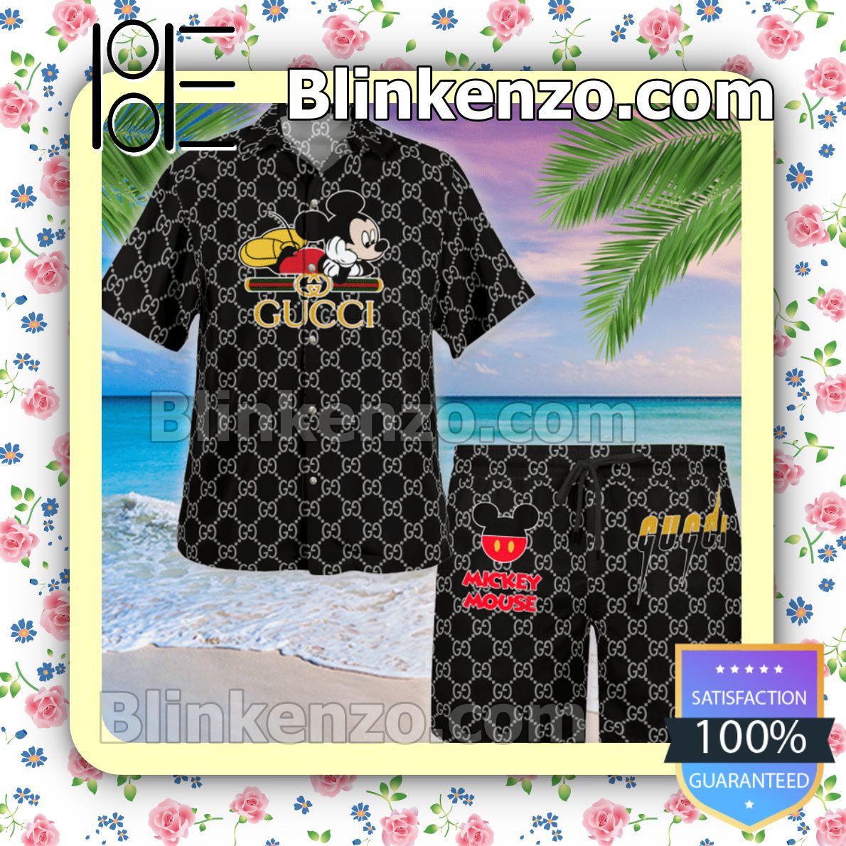 Gucci Mickey Mouse Black Monogram Luxury Beach Shirts, Swim Trunks