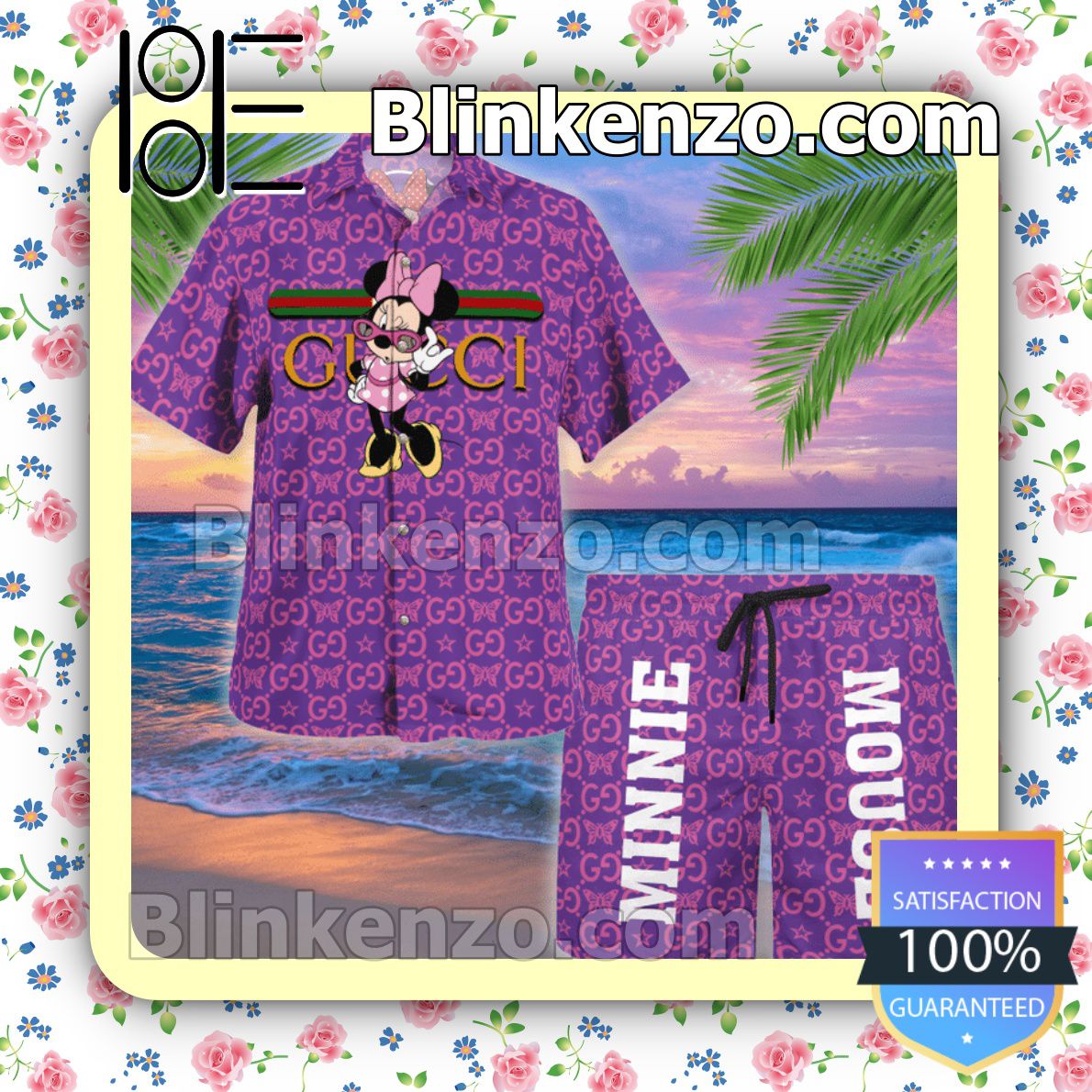 Gucci Minnie Mouse Butterfly Purple Luxury Beach Shirts, Swim Trunks