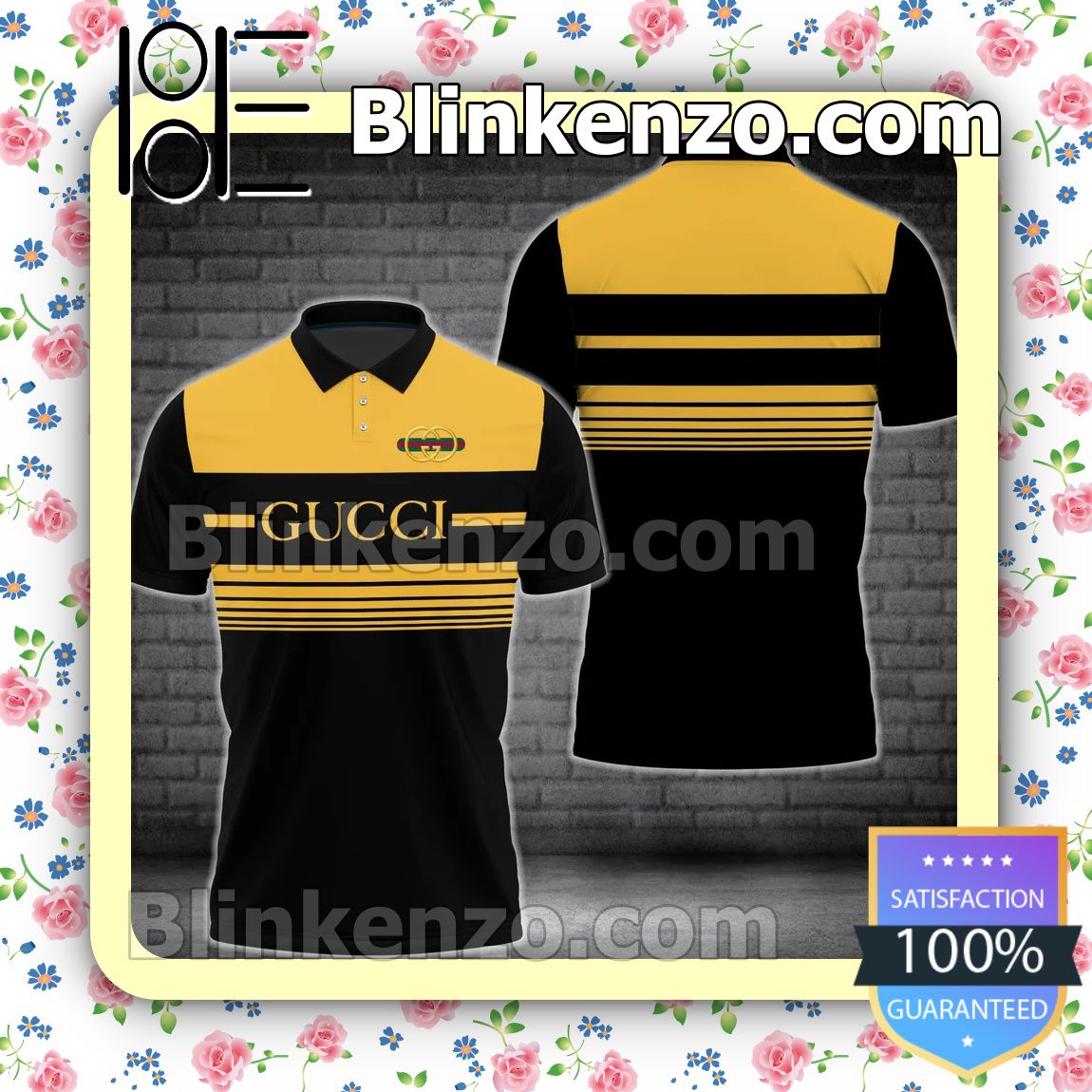 Gucci Mix Black And Yellow Embroidered Polo Shirts