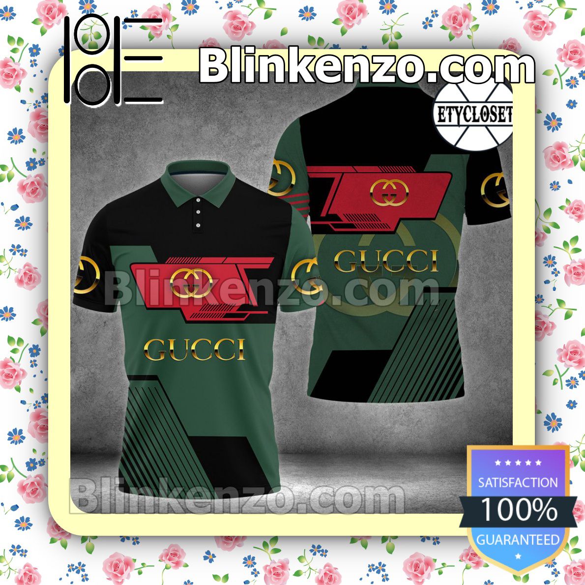 Gucci Mix Color Black And Green Embroidered Polo Shirts