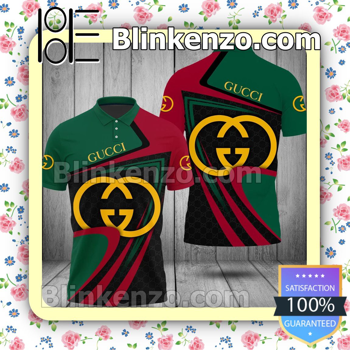 Gucci Mix Green Red And Black Embroidered Polo Shirts