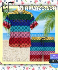 Gucci Monogram Multicolor Horizontal Stripes Luxury Beach Shirts, Swim Trunks