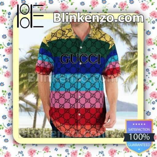 Gucci Monogram Multicolor Horizontal Stripes Luxury Beach Shirts, Swim Trunks a