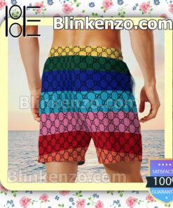 Gucci Monogram Multicolor Horizontal Stripes Luxury Beach Shirts, Swim Trunks x