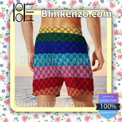 Gucci Monogram Multicolor Horizontal Stripes Luxury Beach Shirts, Swim Trunks x
