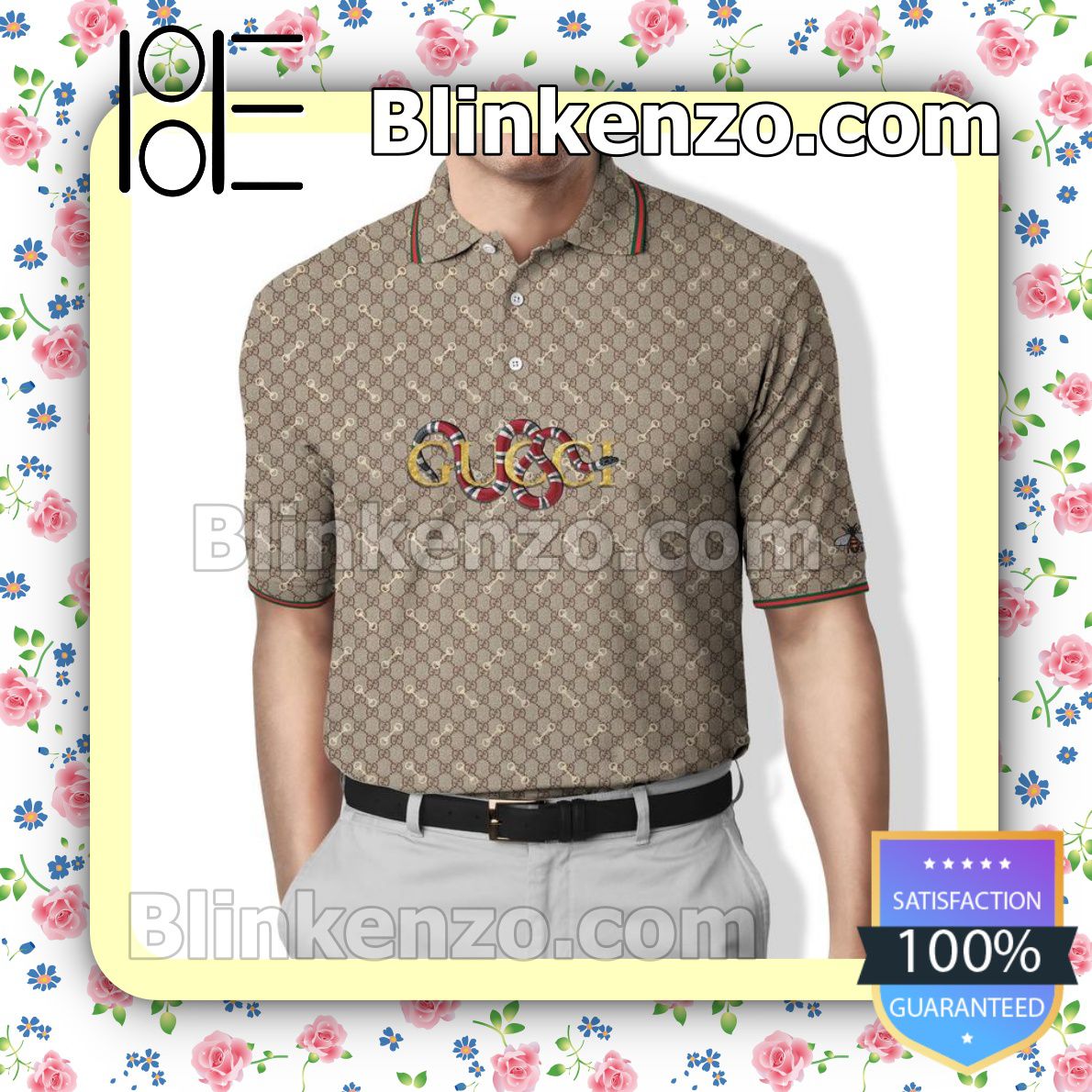 Gucci Monogram Snake Embroidered Polo Shirts