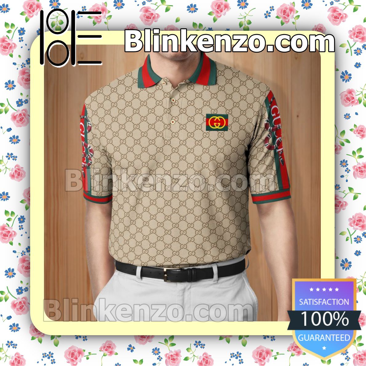 Gucci Monogram Snake On Sleeves Embroidered Polo Shirts