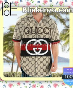 Gucci Monogram With Black And Red Stripes Luxury Beach Shirts, Swim Trunks a