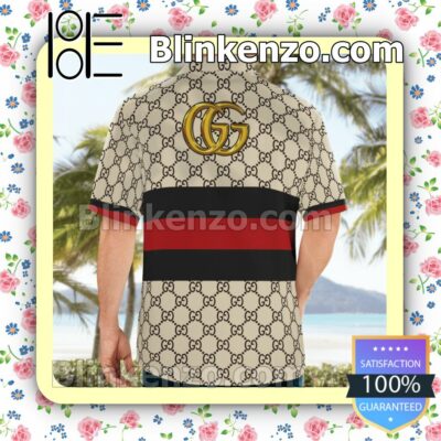 Gucci Monogram With Black And Red Stripes Luxury Beach Shirts, Swim Trunks b