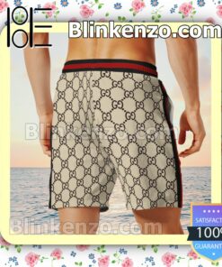 Gucci Monogram With Black And Red Stripes Luxury Beach Shirts, Swim Trunks x
