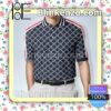 Gucci Monogram With White And Red Stripes Blue Embroidered Polo Shirts