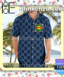 Gucci Navy Monogram With Square Logo Luxury Beach Shirts, Swim Trunks a
