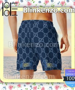Gucci Navy Monogram With Square Logo Luxury Beach Shirts, Swim Trunks x