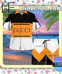 Gucci Orange Black And White Stripes Luxury Beach Shirts, Swim Trunks