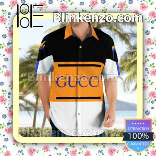Gucci Orange Black And White Stripes Luxury Beach Shirts, Swim Trunks a