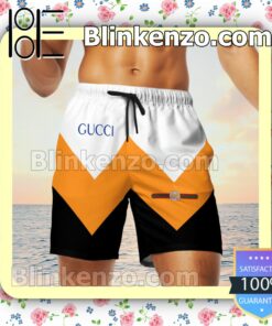 Gucci Orange Black And White Stripes Luxury Beach Shirts, Swim Trunks c