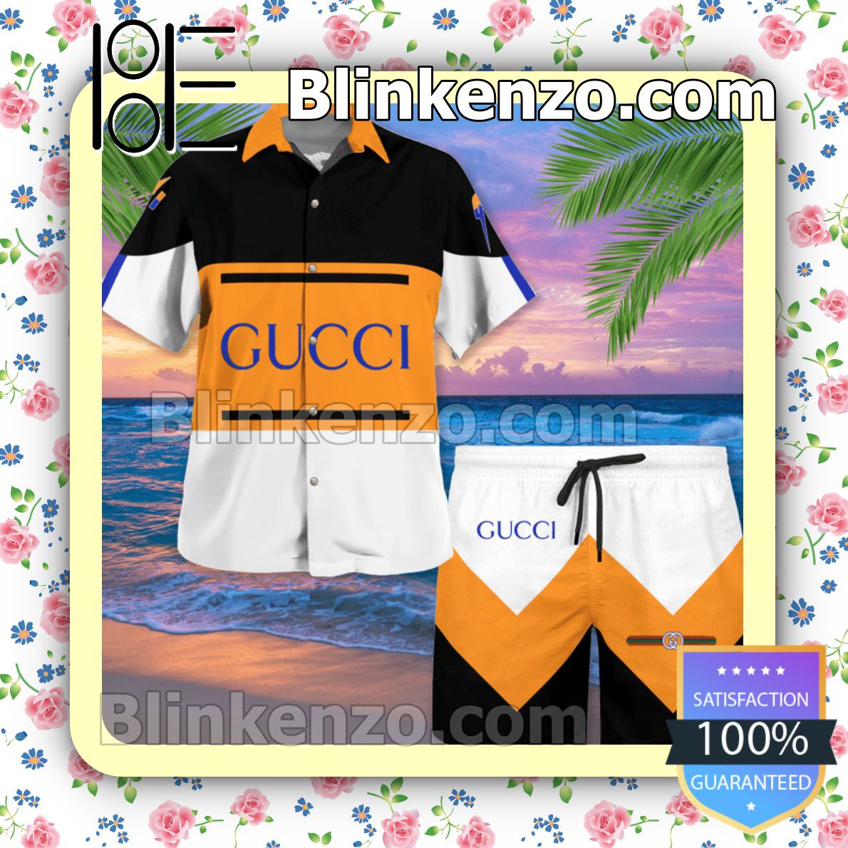 Gucci Orange Black And White Stripes Luxury Beach Shirts, Swim Trunks