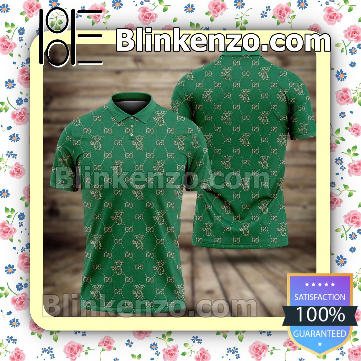 Gucci Pineapple Monogram Green Embroidered Polo Shirts