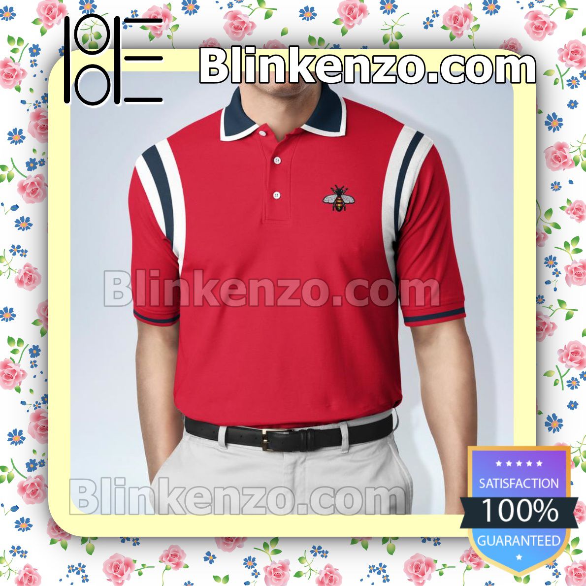 Gucci Red Bee Embroidered Polo Shirts