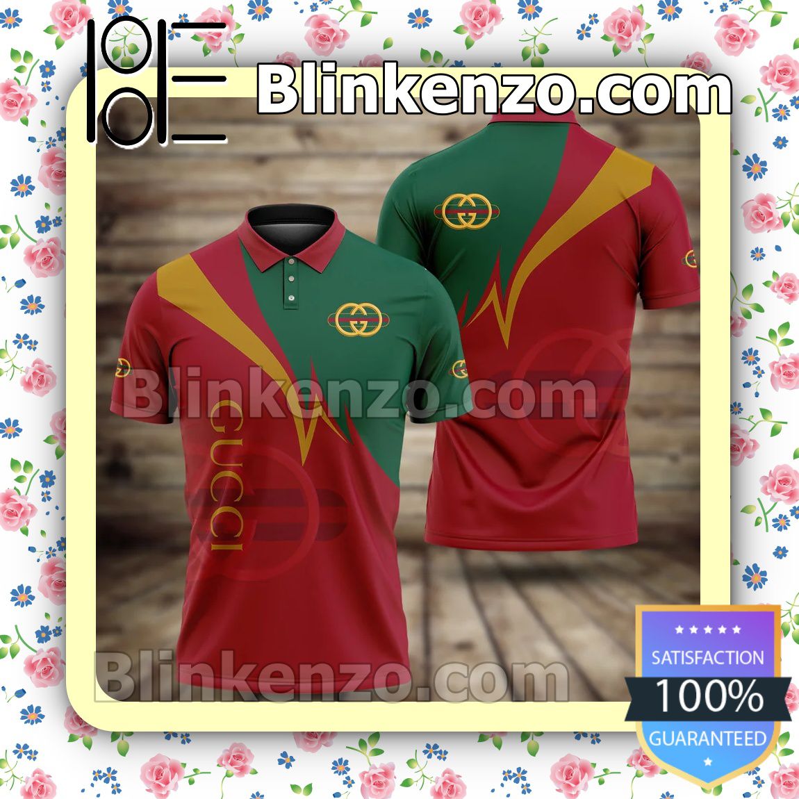 Gucci Red Mix Green And Yellow Embroidered Polo Shirts