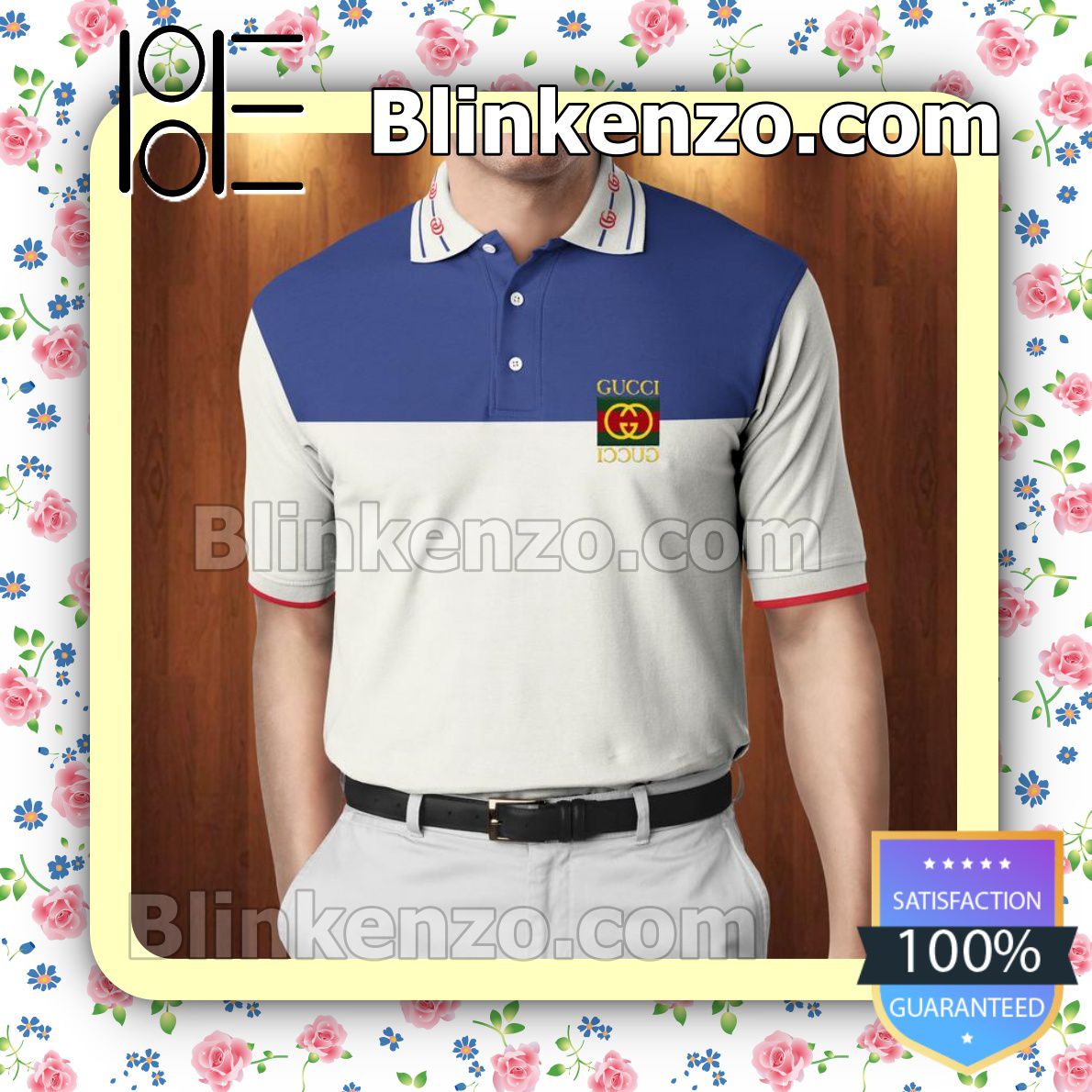 Gucci Square Logo Mix Blue And White Embroidered Polo Shirts