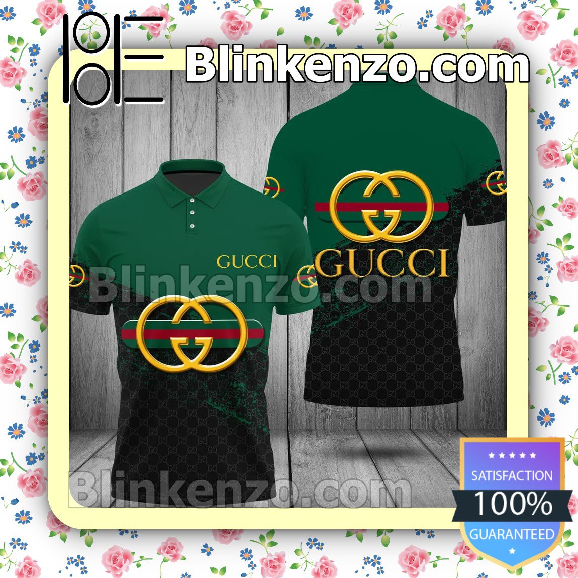 Gucci Stripe Logo Black Monogram Mix Green Embroidered Polo Shirts