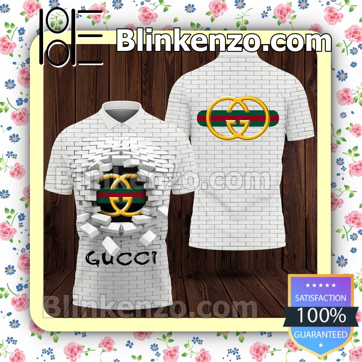 Gucci Stripe Logo White Wall Embroidered Polo Shirts