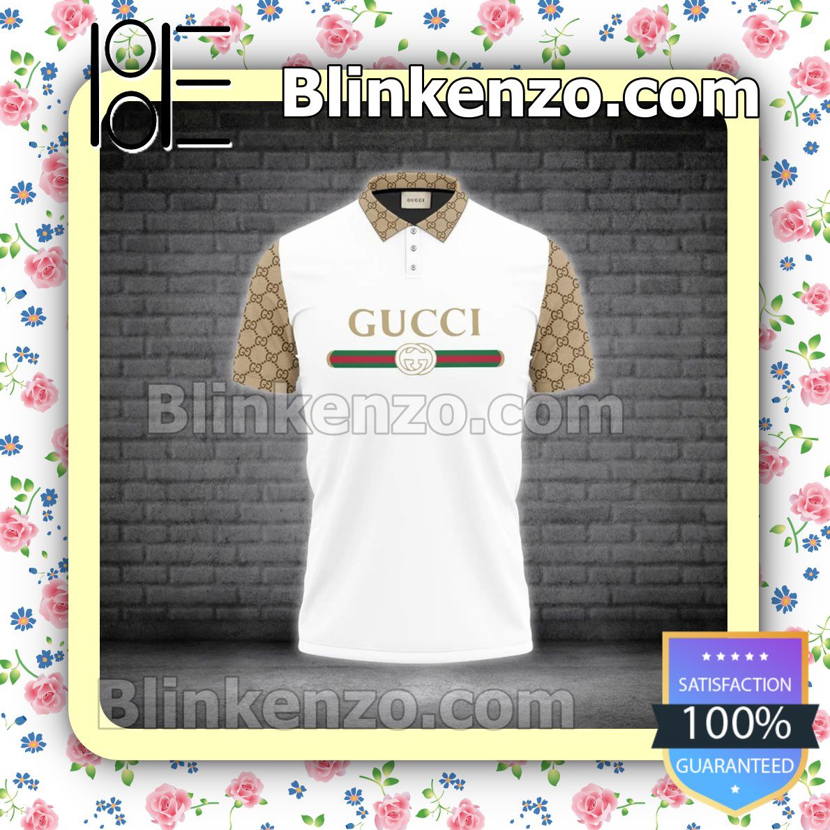 Gucci Stripes Logo White Embroidered Polo Shirts