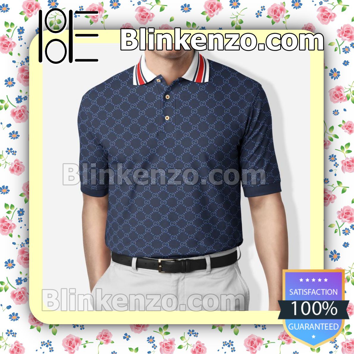 Gucci Vintage Navy Embroidered Polo Shirts