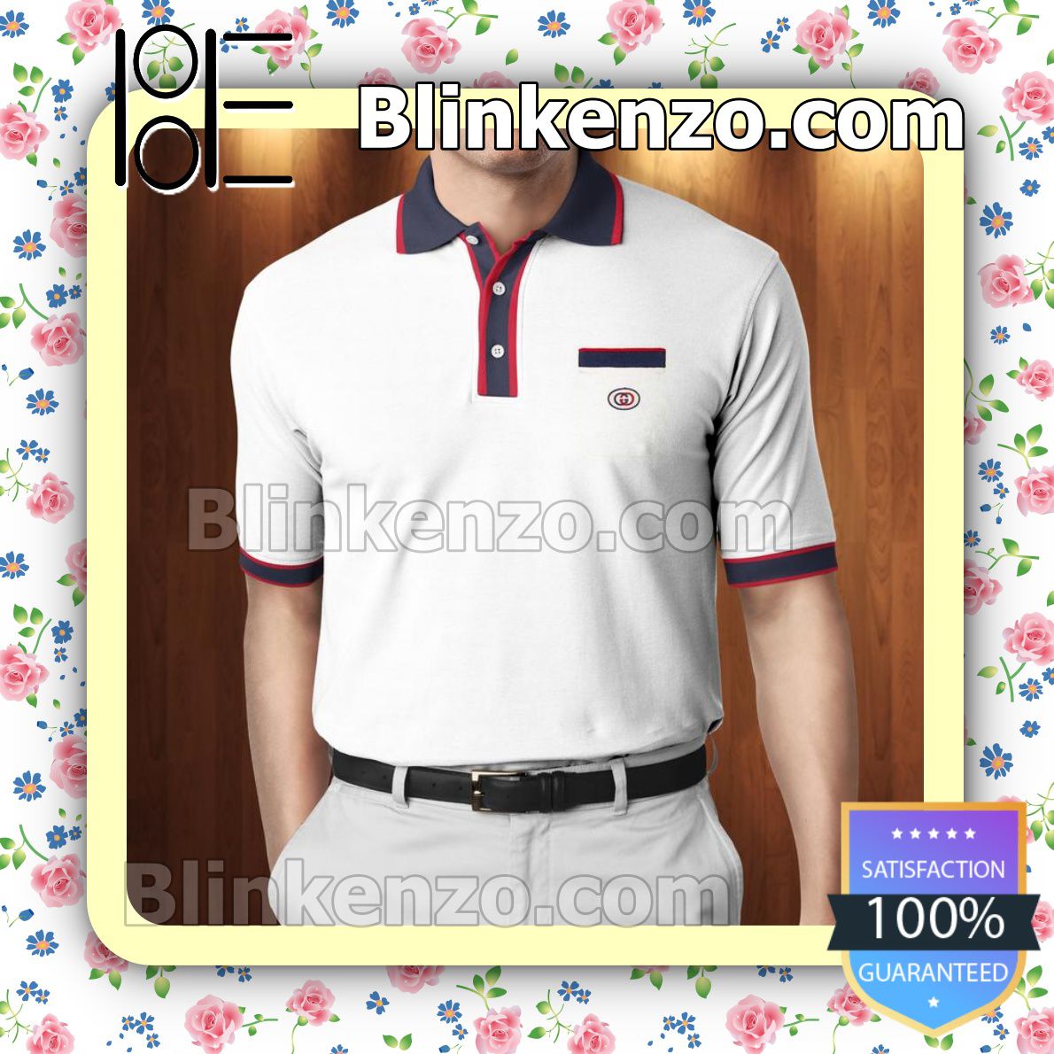 Gucci White Basic Outfit For Men Embroidered Polo Shirts
