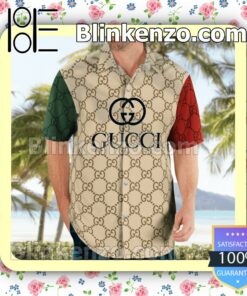 Gucci With Big Logo Center Mix Green Beige And Red Luxury Beach Shirts, Swim Trunks a
