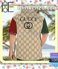 Gucci With Big Logo Center Mix Green Beige And Red Luxury Beach Shirts, Swim Trunks b