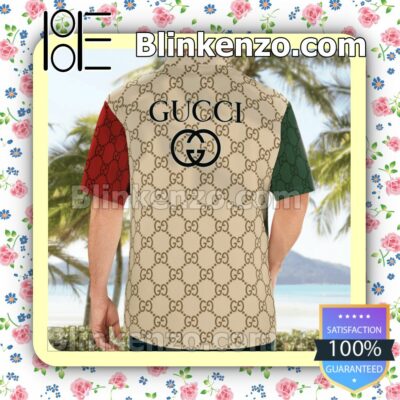 Gucci With Big Logo Center Mix Green Beige And Red Luxury Beach Shirts, Swim Trunks b