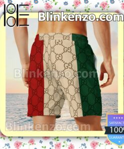 Gucci With Big Logo Center Mix Green Beige And Red Luxury Beach Shirts, Swim Trunks x