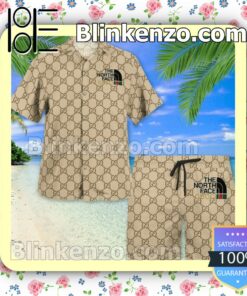 Gucci With The North Face Gucci Logo Beige Luxury Beach Shirts, Swim Trunks