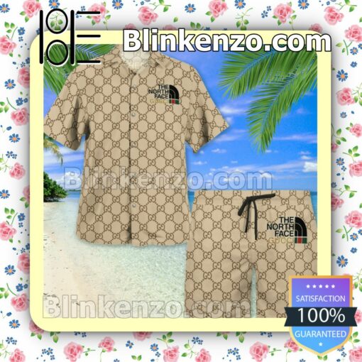 Gucci With The North Face Gucci Logo Beige Luxury Beach Shirts, Swim Trunks