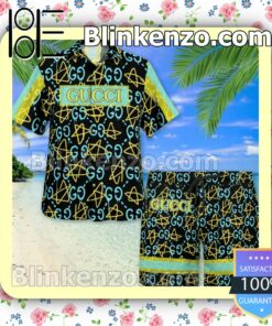 Guccighost Graffiti Blue Luxury Beach Shirts, Swim Trunks