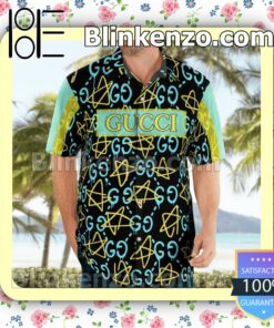 Guccighost Graffiti Blue Luxury Beach Shirts, Swim Trunks a