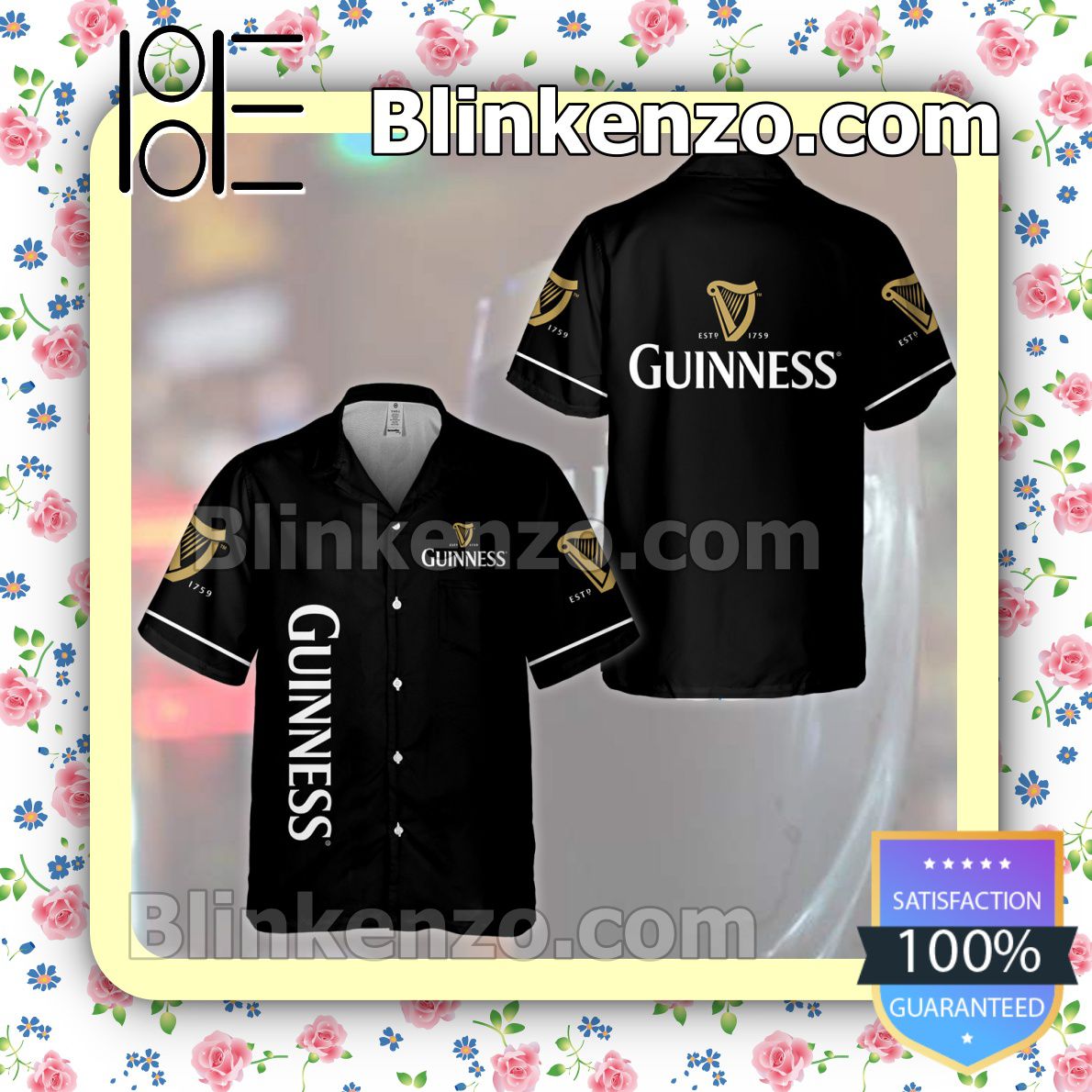 Guinness Beer Black Summer Hawaiian Shirt, Mens Shorts