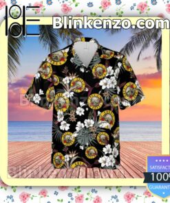 Guns N' Roses Rock Band Tropical Forest Black Summer Hawaiian Shirt, Mens Shorts