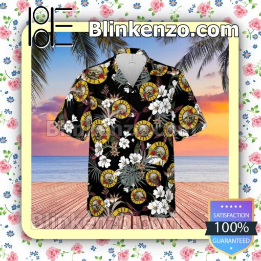 Guns N' Roses Rock Band Tropical Forest Black Summer Hawaiian Shirt, Mens Shorts