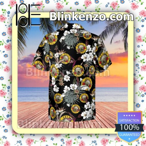 Guns N' Roses Rock Band Tropical Forest Black Summer Hawaiian Shirt, Mens Shorts a