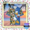 Happy Donald Disney Cartoon Graphics Floral Pattern Blue Summer Hawaiian Shirt, Mens Shorts