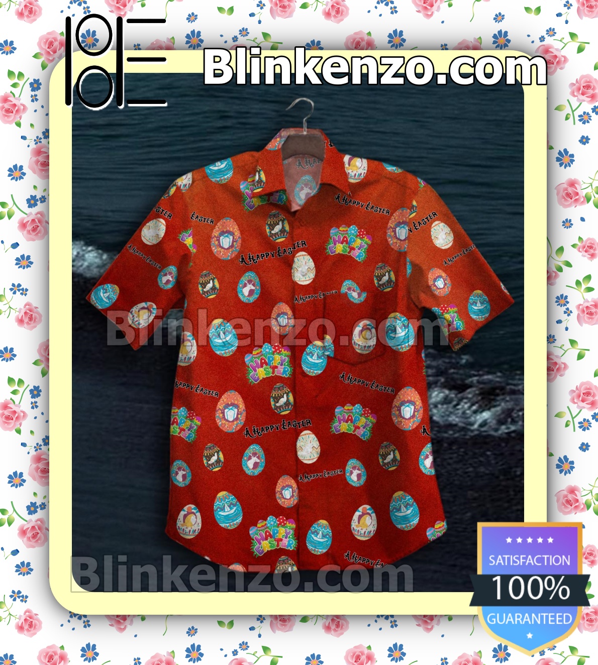 Vibrant Happy Easter Eggs Print Red Summer Shirts