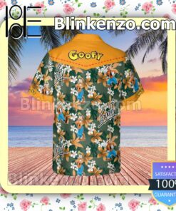 Happy Goofy Disney Cartoon Graphics Floral Pattern Orange Summer Hawaiian Shirt, Mens Shorts a