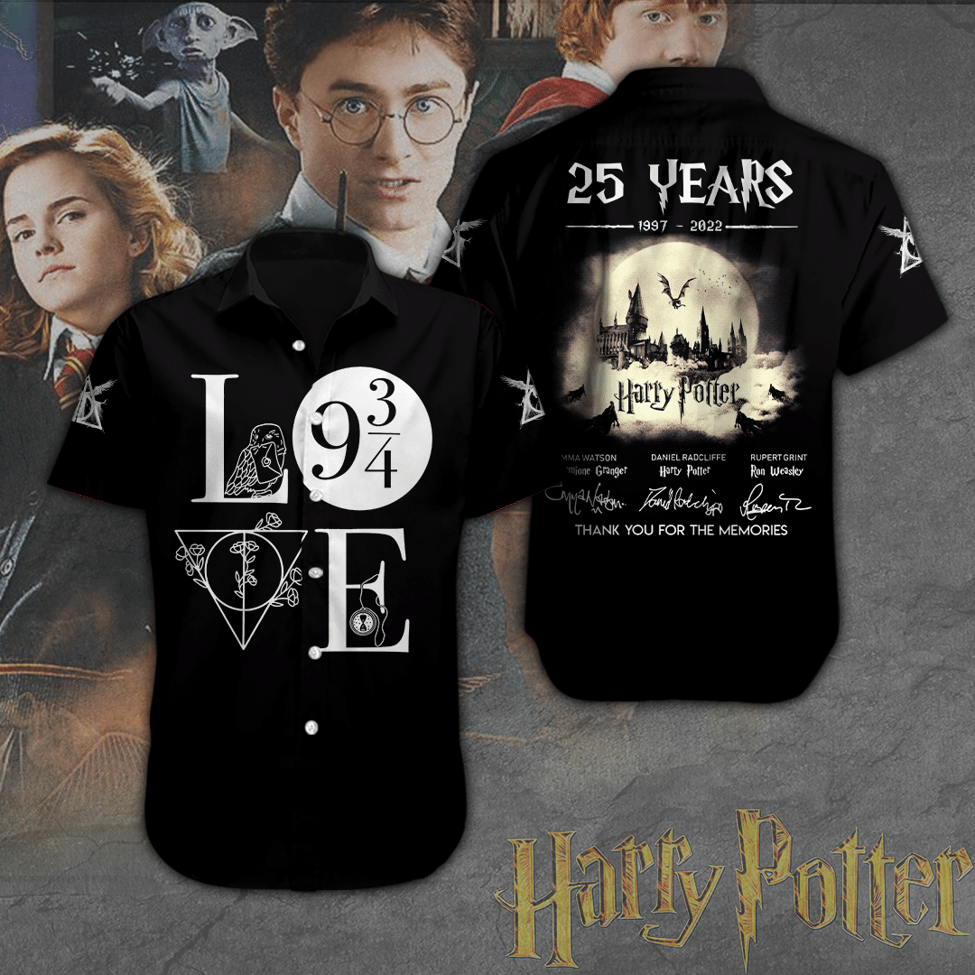 Harry Potter 25 Years Anniversary Love 9 3/4 Black Summer Hawaiian Shirt, Mens Shorts